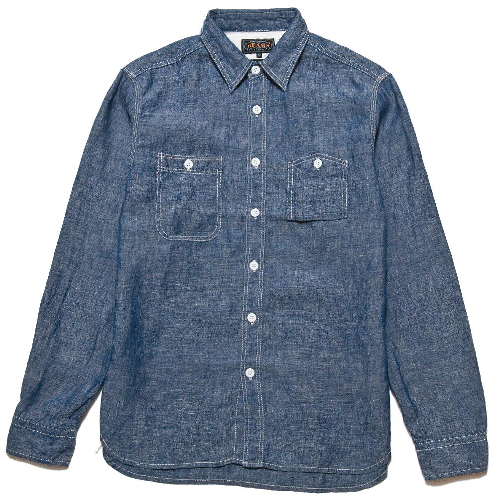 Beams Plus Work Linen Chambray Blue at shoplostfound, front