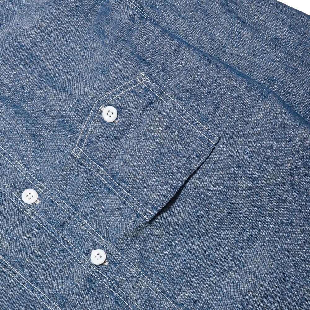 Beams Plus Work Linen Chambray Blue at shoplostfound, pocket