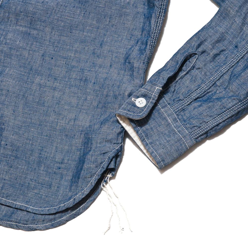 Beams Plus Work Linen Chambray Blue at shoplostfound, cuff