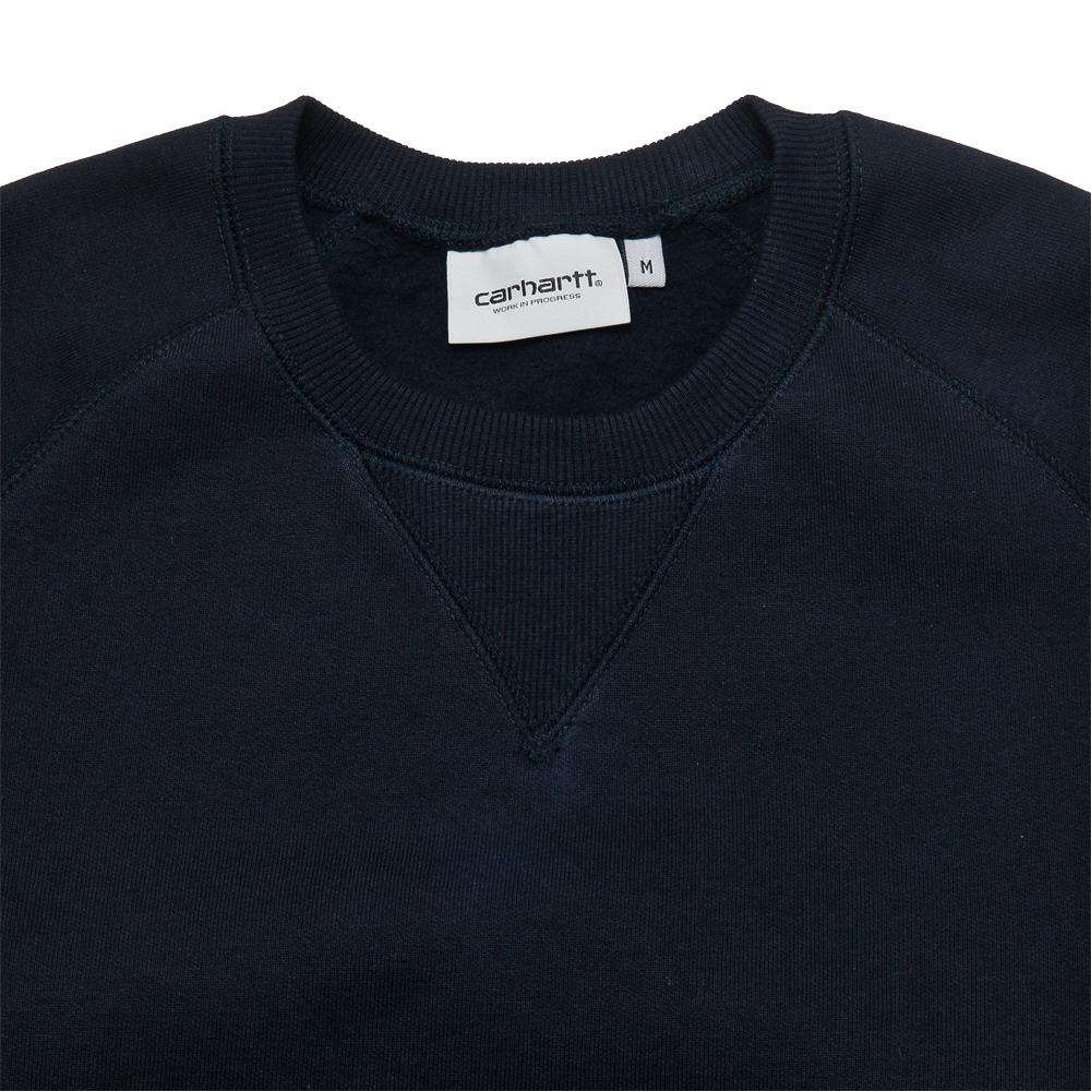 Carhartt W.I.P. Chase Sweat Dark Navy at shoplostfound, neck