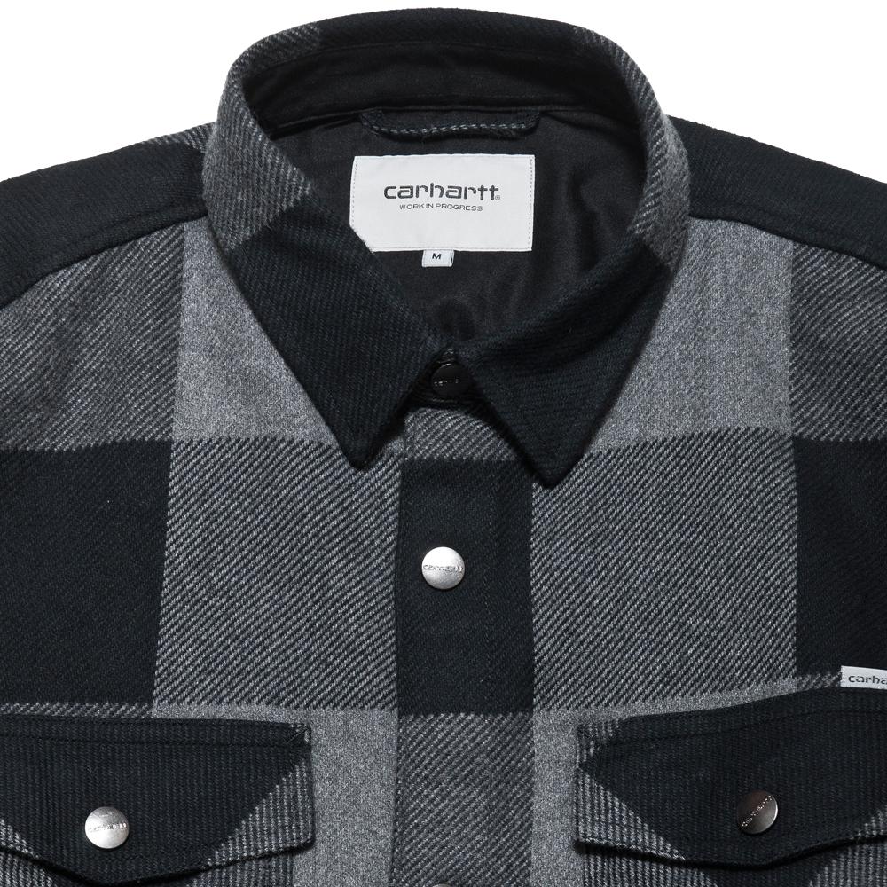 Carhartt W.I.P. L/S Graham Shirt Dark Grey at shoplostfound, neck