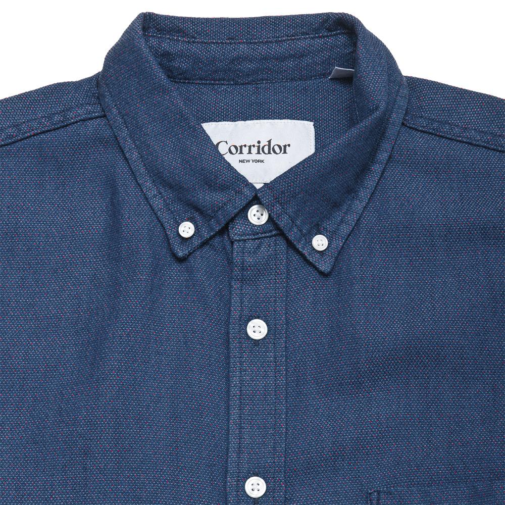 Corridor Indigo Red Pindot LS at shoplostfound, neck