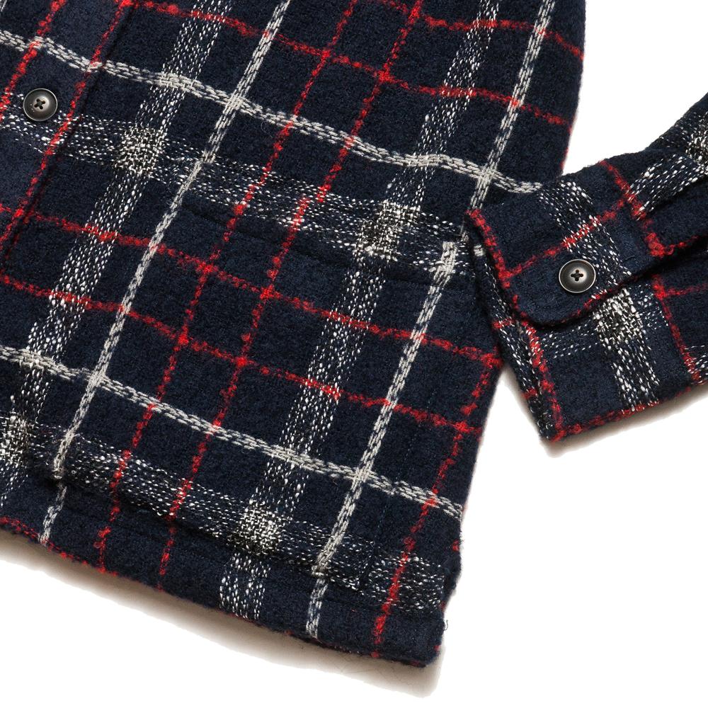 Corridor Plaid Wool Overshirt Navy/Red at shoplostfound, cuff