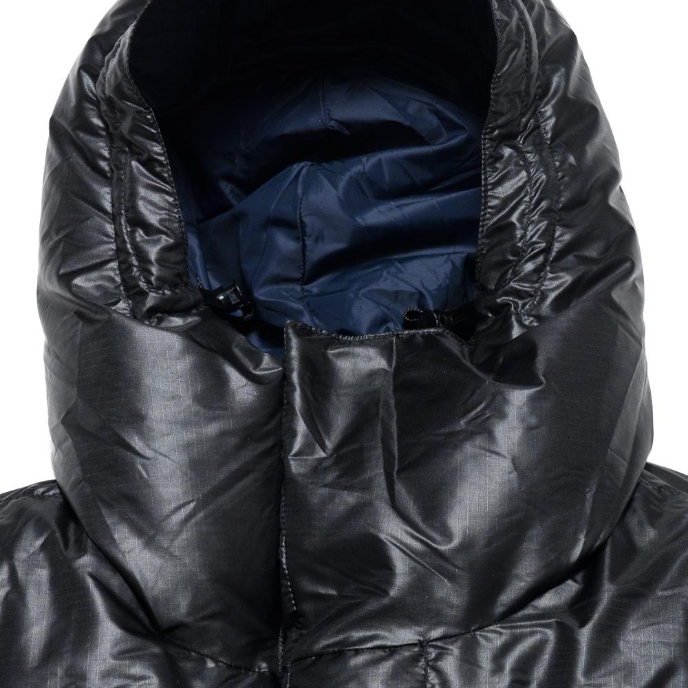 Crescent Down Works Integral Hooded Parka in Black Ripstop at shoplostfound, neck