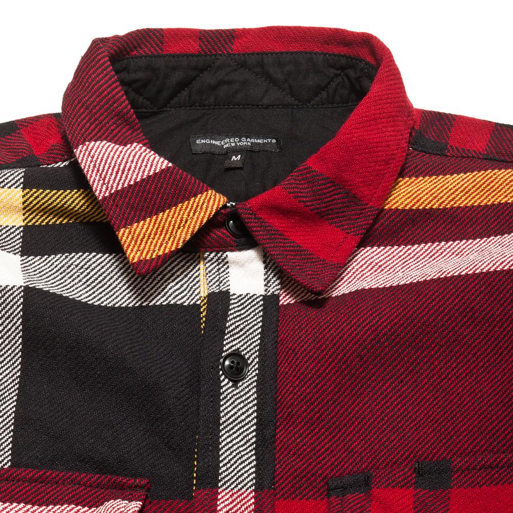 Engineered Garments Bird Shooter Shirt Heavy Twill Plaid Black/Red at shoplostfound, neck