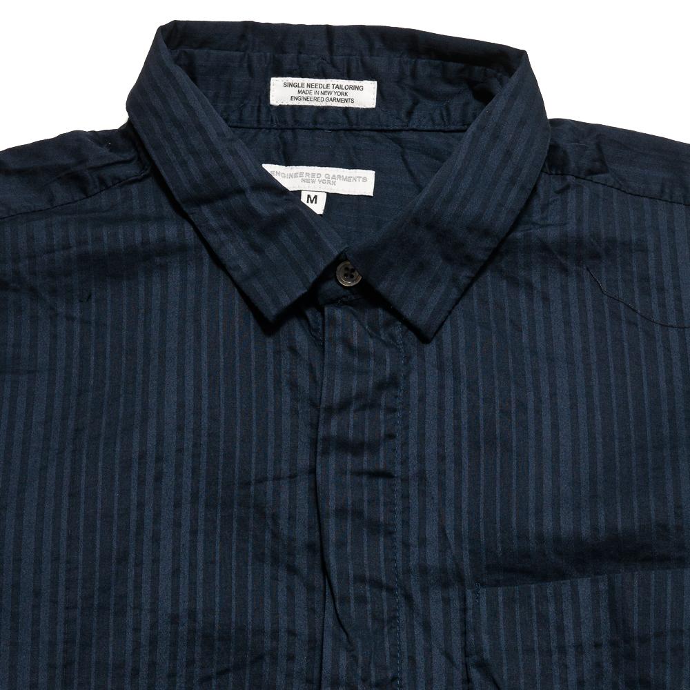 Engineered Garments Tone & Tone Dobby Short Collar Shirt Dark Navy at shoplostfound, neck