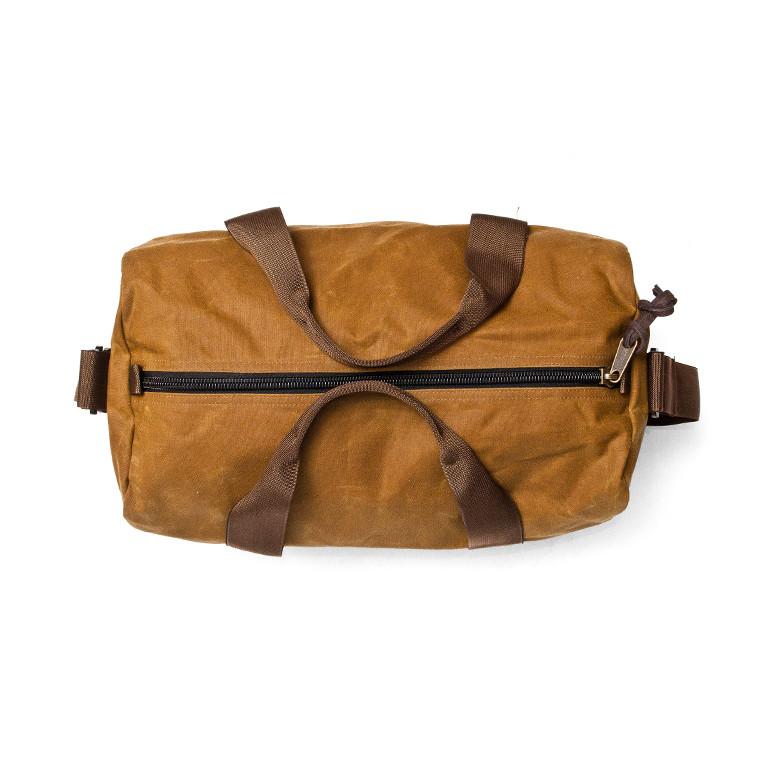 Filson Field Duffle Oil Finish Dark Tan Brown at shoplostfound in Toronto, birds eye view