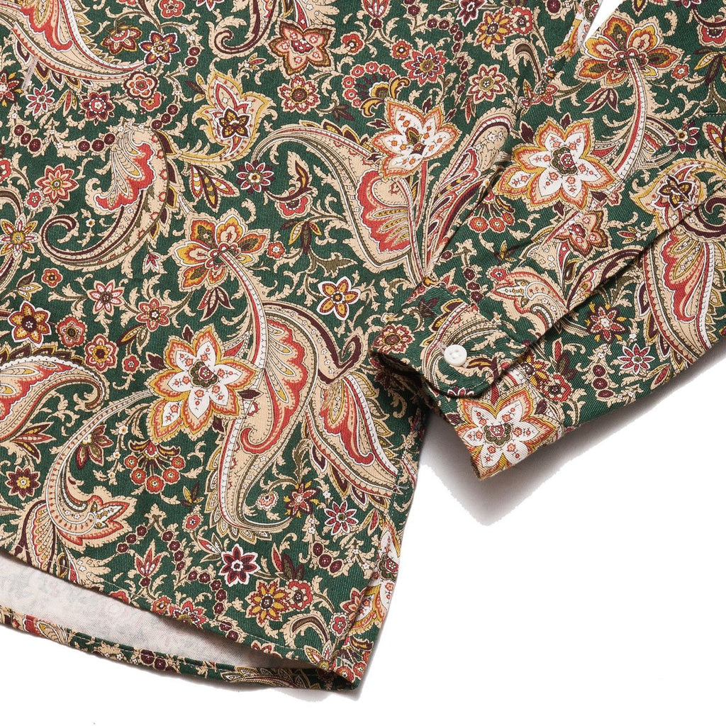 Gitman Vintage Bros. Green Paisley On Twill Camp Shirt at shoplostfound, cuff