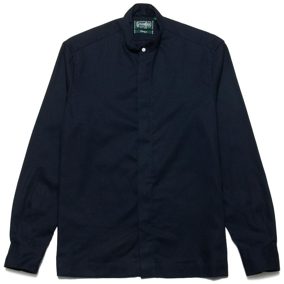 Gitman Vintage Bros. Long Sleeve Band Collar Shirt Jacket Navy Waterproof at shoplostfound, front