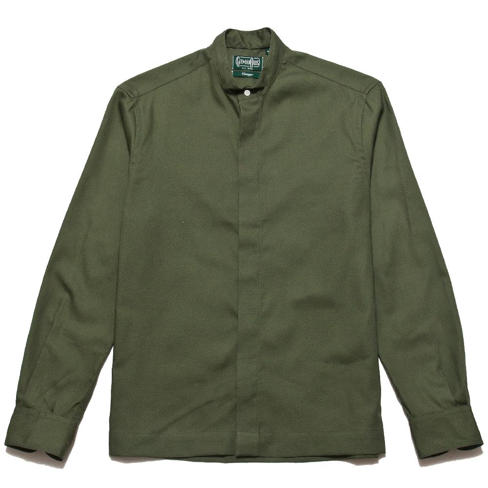 Gitman Vintage Bros. Long Sleeve Band Collar Shirt Jacket Olive Waterproof at shoplostfound, front