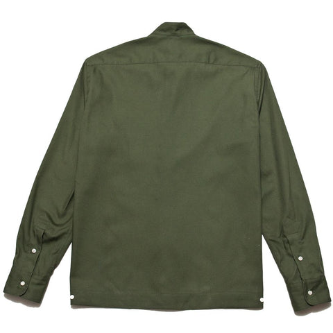 Gitman Vintage Bros. Long Sleeve Band Collar Shirt Jacket Olive Waterproof at shoplostfound, front