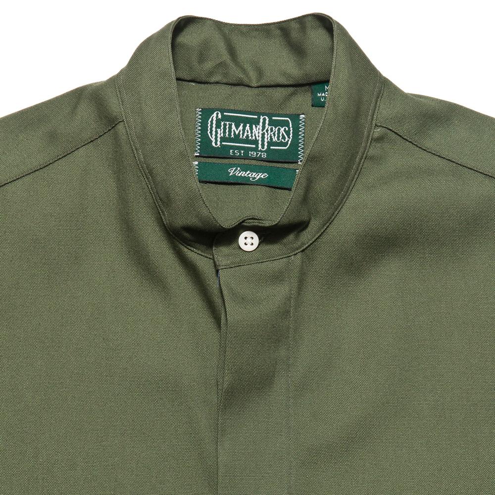 Gitman Vintage Bros. Long Sleeve Band Collar Shirt Jacket Olive Waterproof at shoplostfound, neck