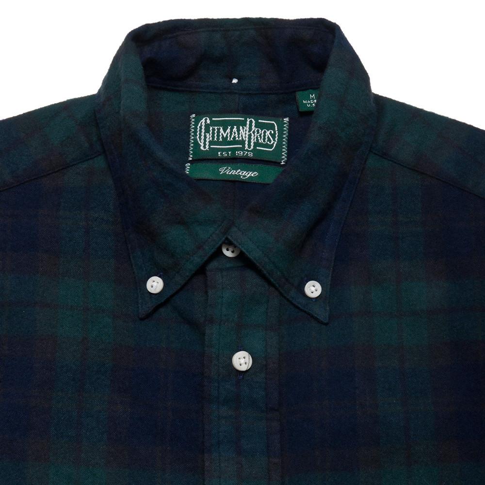 Gitman Vintage Bros. Long Sleeve Blackwatch Plaid Flannel at shoplostfound, neck
