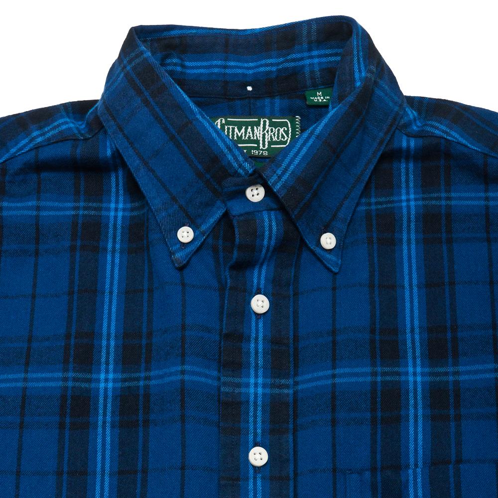 Gitman Vintage Bros. Long Sleeve Blue/Navy Plaid Flannel at shoplostfound, neck