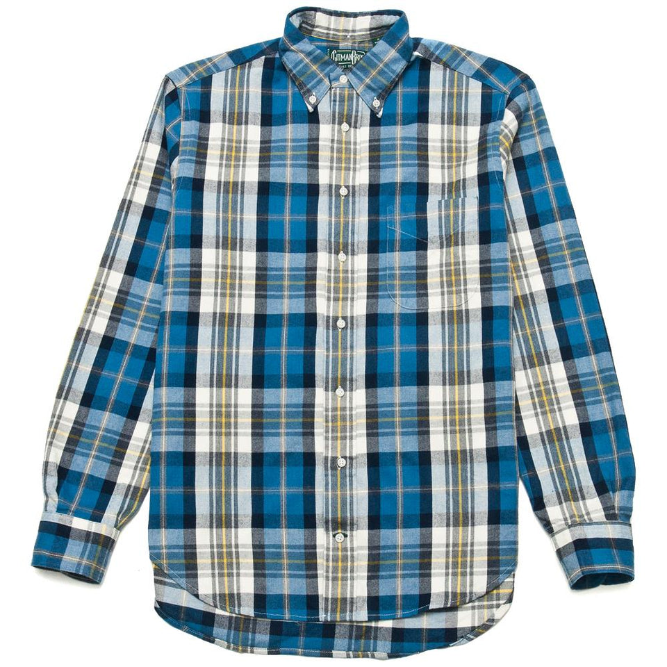 Gitman Vintage Bros. Long Sleeve Blue/White Plaid Flannel at shoplostfound, front
