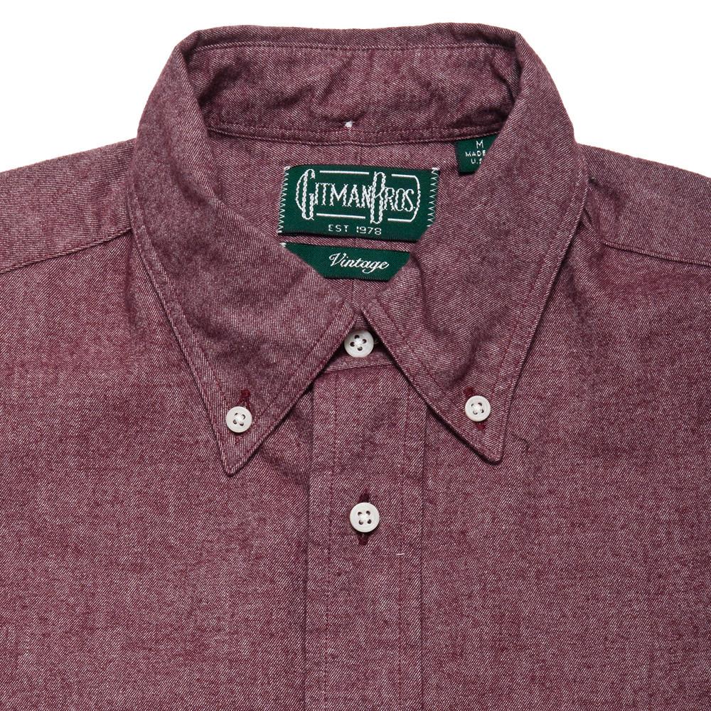 Gitman Vintage Bros. Long Sleeve Burgundy Flannel Chambray at shoplostfound, neck