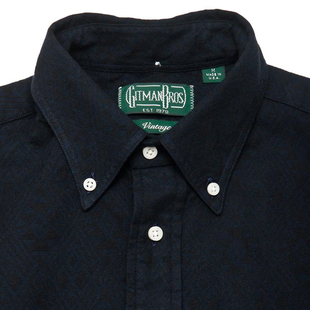 Gitman Vintage Bros. Long Sleeve Geometric Flannel Navy at shoplostfound, neck