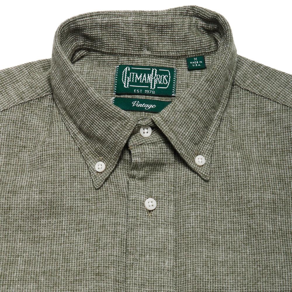 Gitman Vintage Bros. Long Sleeve Olive Thermal at shoplostfound, neck