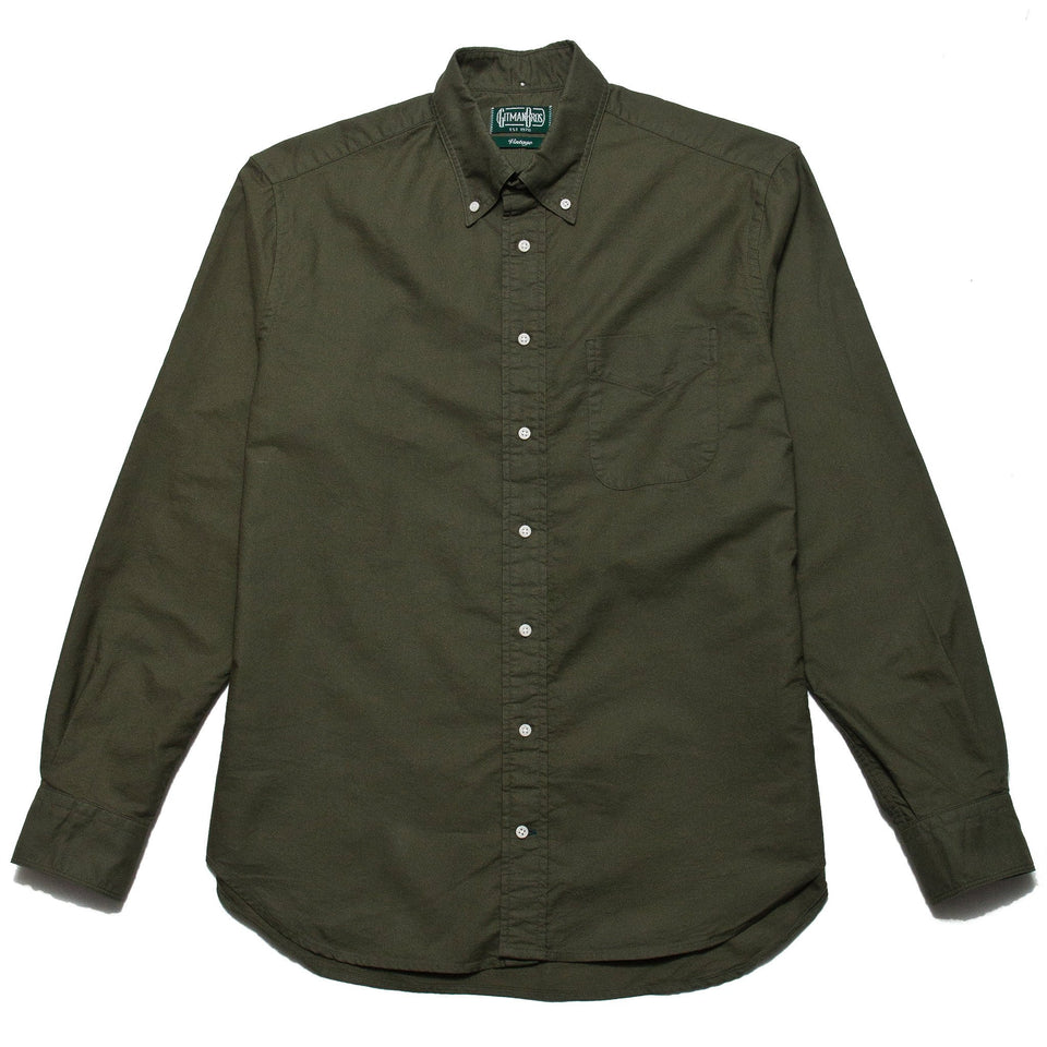 Gitman Vintage Bros. Olive Overdye Oxford Shirt at shoplostfound, front