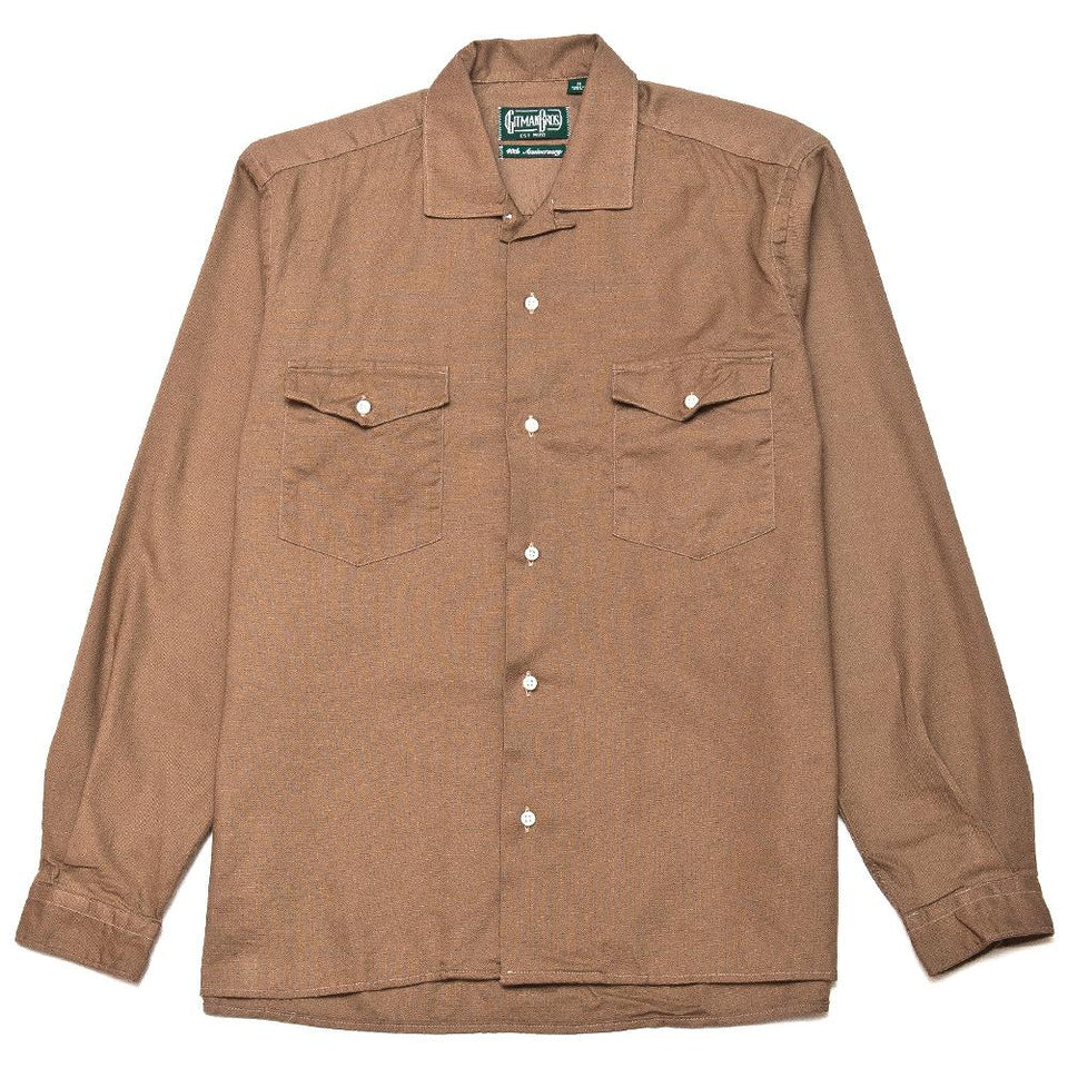 Gitman Vintage Bros. Open Collar Tan Hopsack at shoplostfound, front