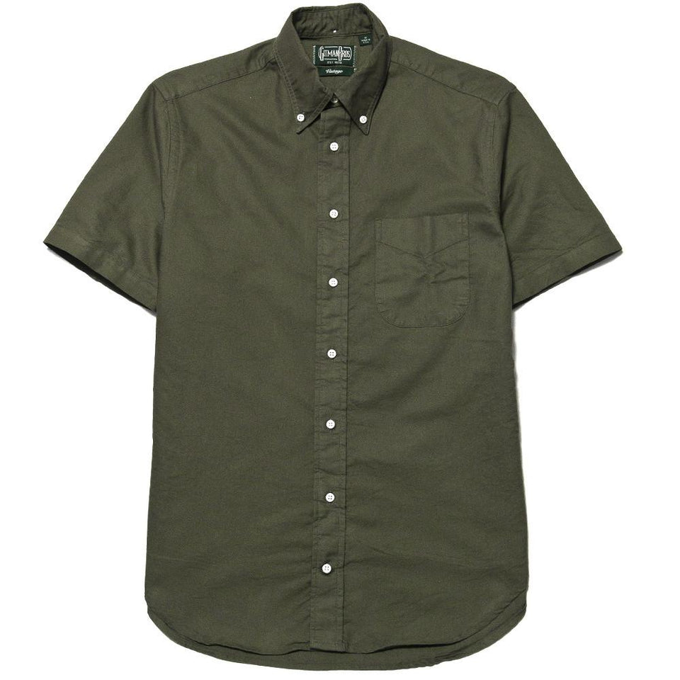 Gitman Vintage Bros. Olive Oxford Short Sleeve Shirt at shoplostfound, front
