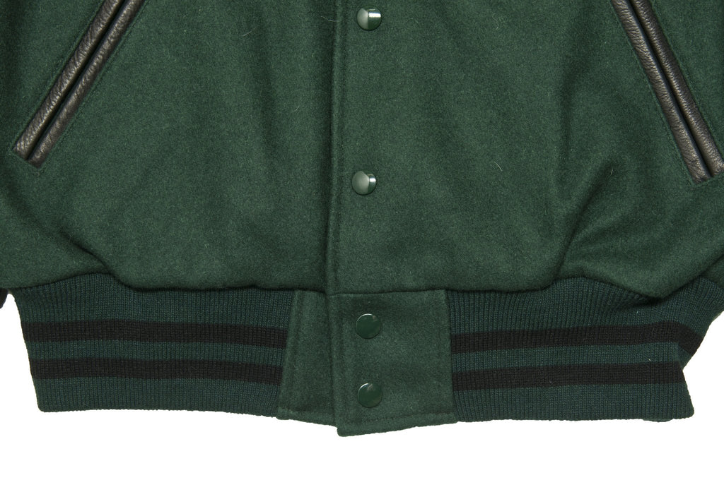 Golden Bear Green Melton Wool Black Leather Varsity Jacket