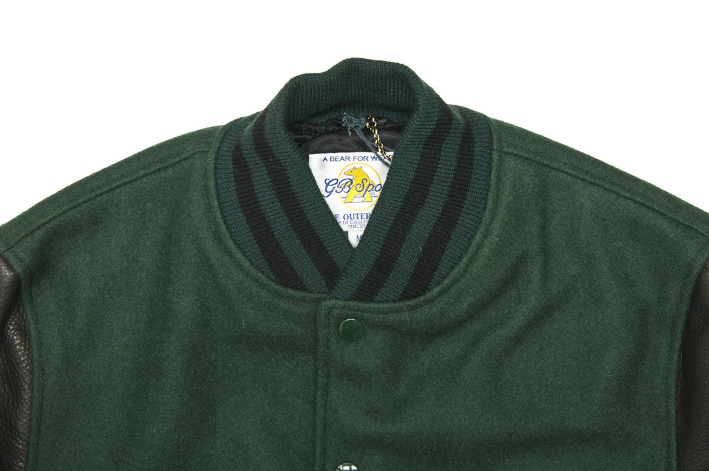 Golden Bear Green Melton Wool Black Leather Varsity Jacket