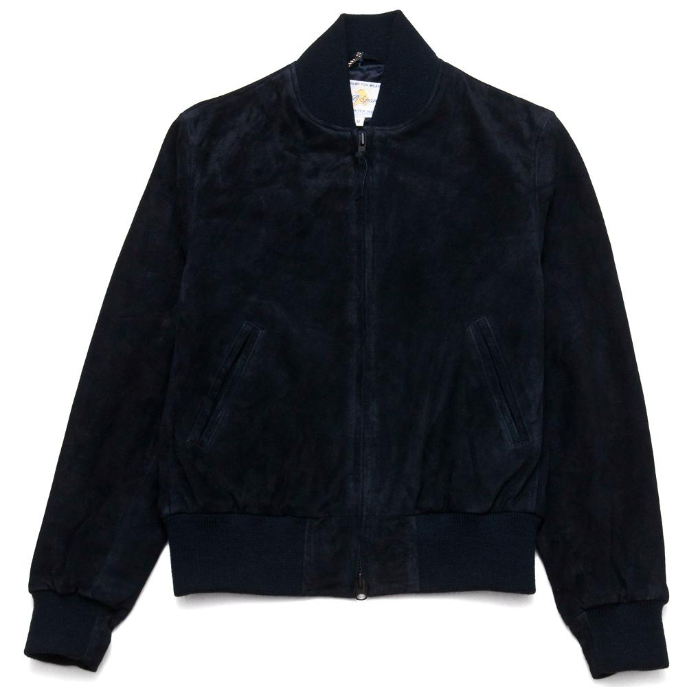 Golden Bear Navy Goat Suede Baseball Jacket at shoplostfound, front