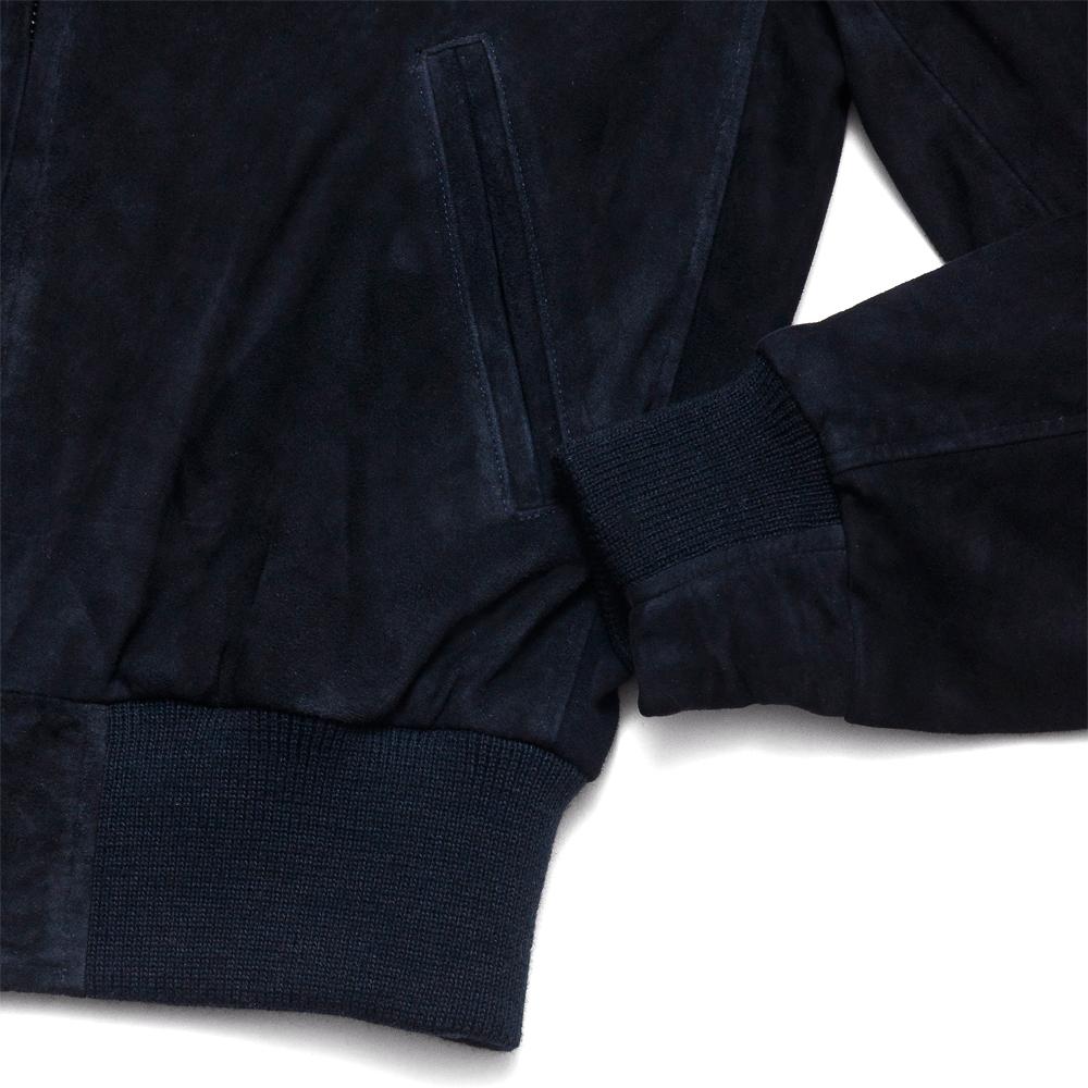 Golden Bear Navy Goat Suede Baseball Jacket at shoplostfound, cuff