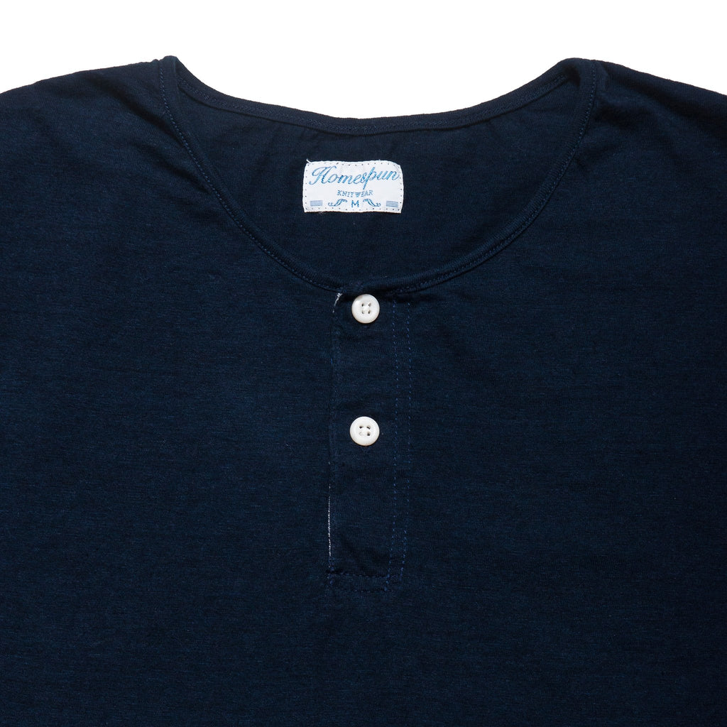 Homespun Great Plains Short Sleeve Indigo at shoplostfound, neck