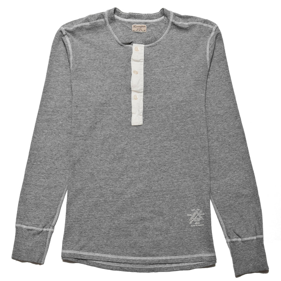 Homespun Long Sleeve Coalminer Henley Granite at shoplostfound, front