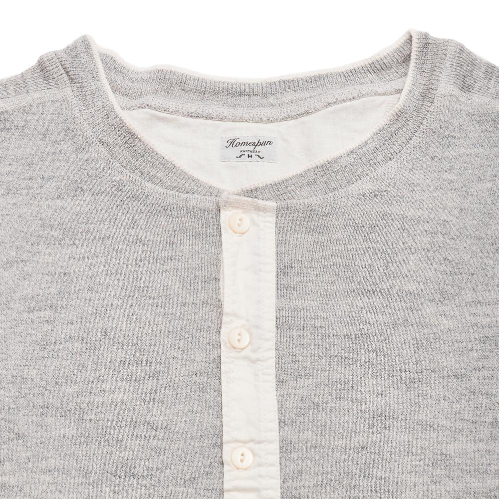 Homespun Long-Sleeve Coalminer Henley Grey at shoplostfound, neck