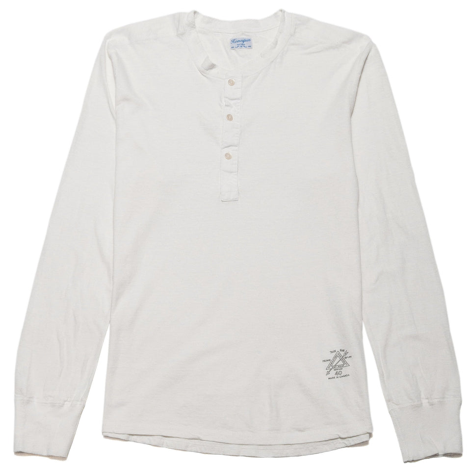 Homespun Long Sleeve Coalminer Henley White at shoplostfound, front