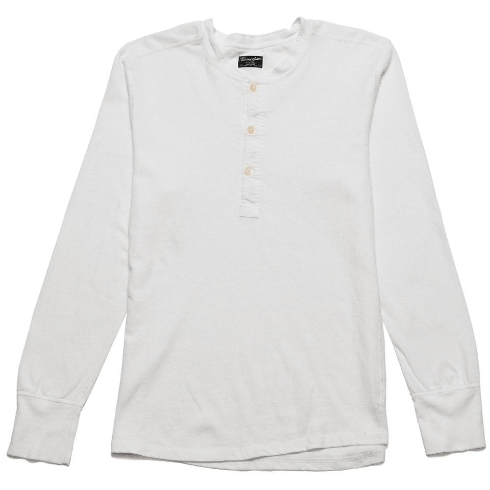 Homespun Long-Sleeve Coalminer Henley White at shoplostfound, front