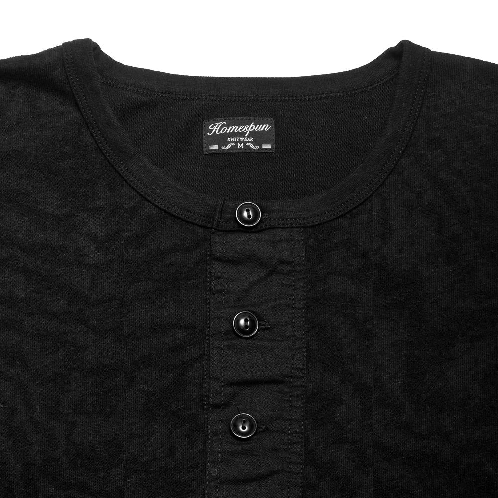 Homespun Long Sleeve Henley Zimbabwe Jersey in Black at shoplostfound, neck