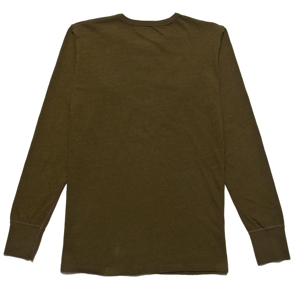 Homespun Long Sleeve Henley Zimbabwe Jersey in Olive at shoplostfound, back