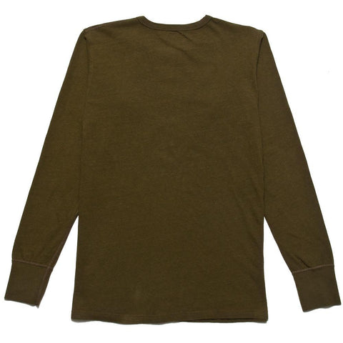 Homespun Long Sleeve Surplus Henley Zimbabwe Jersey Olive at shoplostfound, front