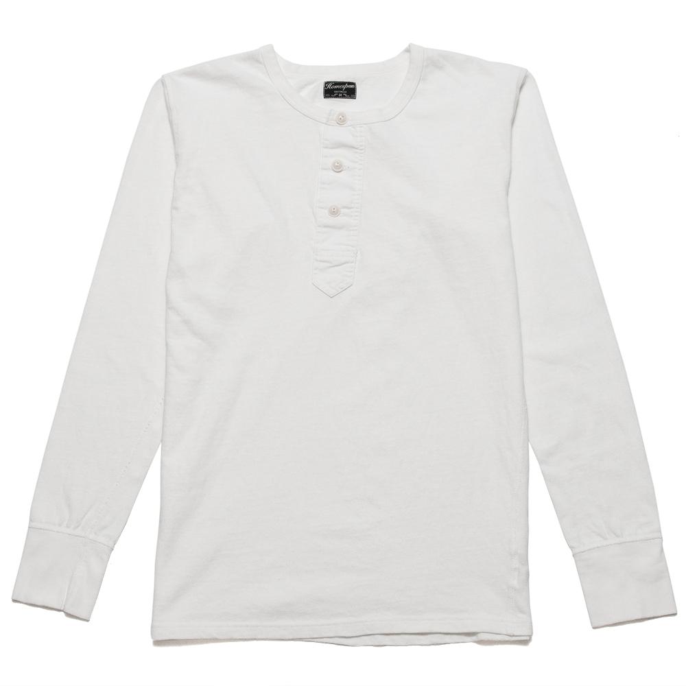 Homespun Long Sleeve Henley Zimbabwe Jersey in White at shoplostfound, front