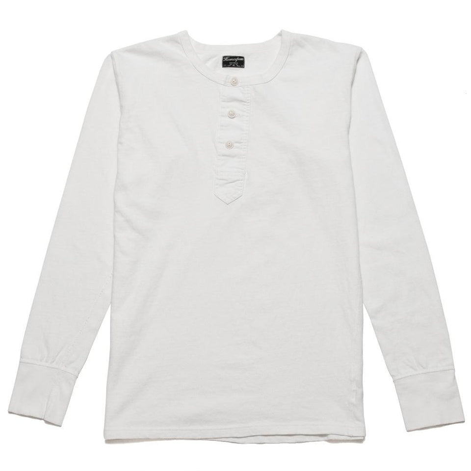 Homespun Long Sleeve Surplus Henley Zimbabwe Jersey Off White at shoplostfound, front