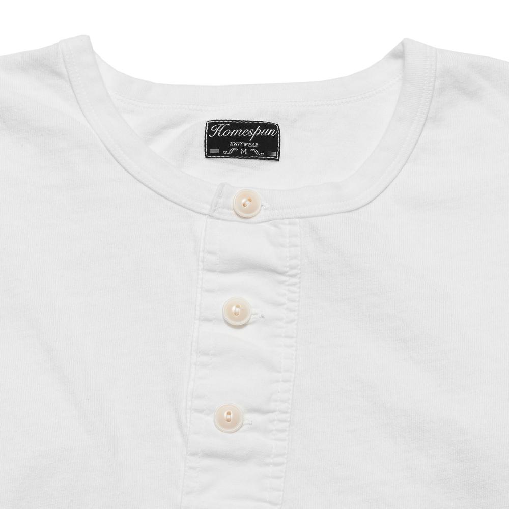 Homespun Long Sleeve Henley Zimbabwe Jersey in White at shoplostfound, neck