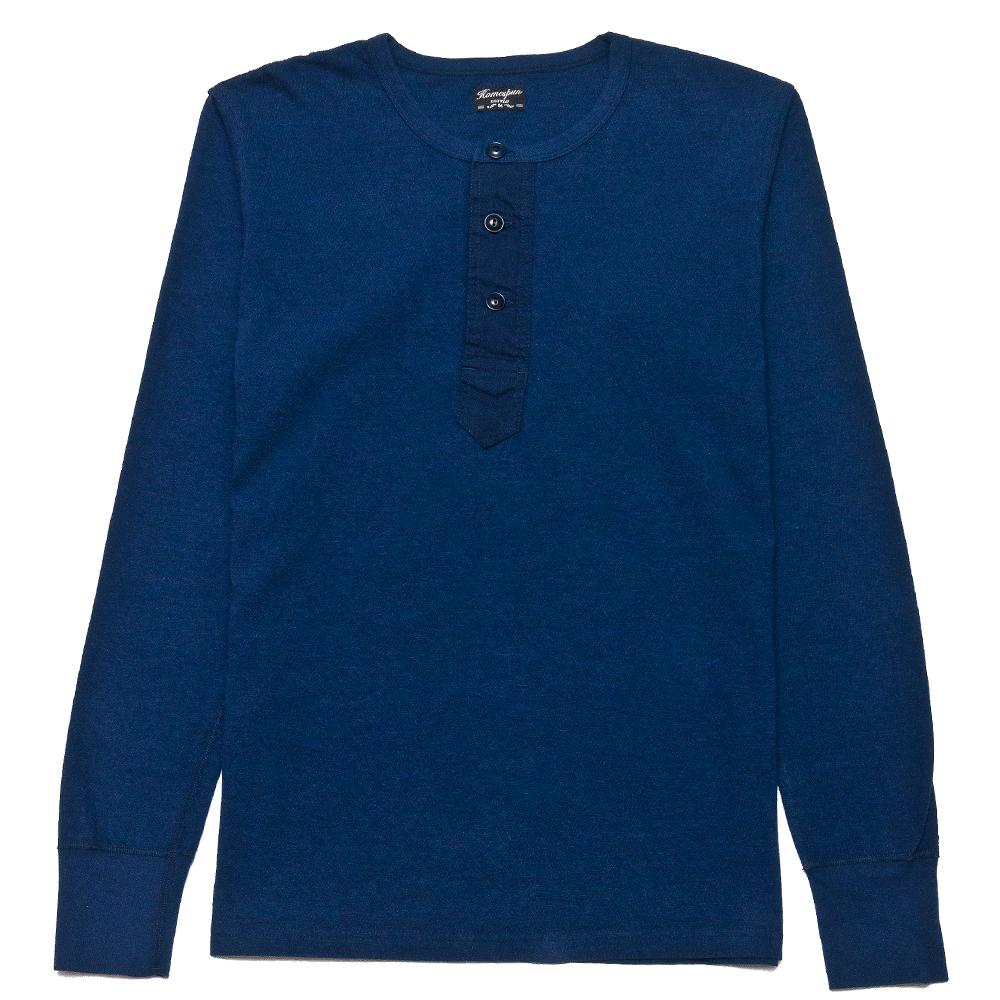 Homespun Long Sleeve Surplus Henley Zimbabwe Jersey Indigo at shoplostfound, front