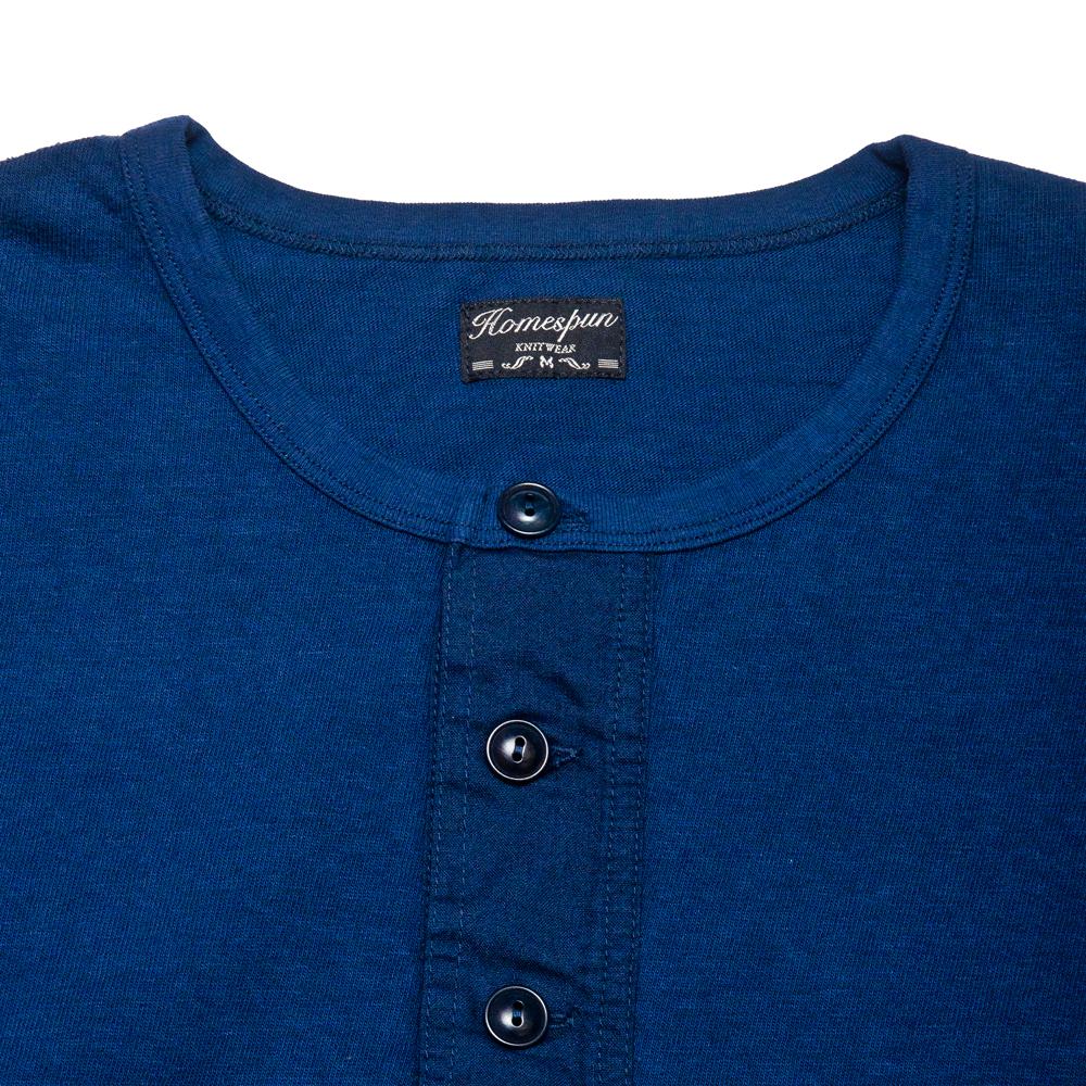 Homespun Long Sleeve Surplus Henley Zimbabwe Jersey Indigo at shoplostfound, neck