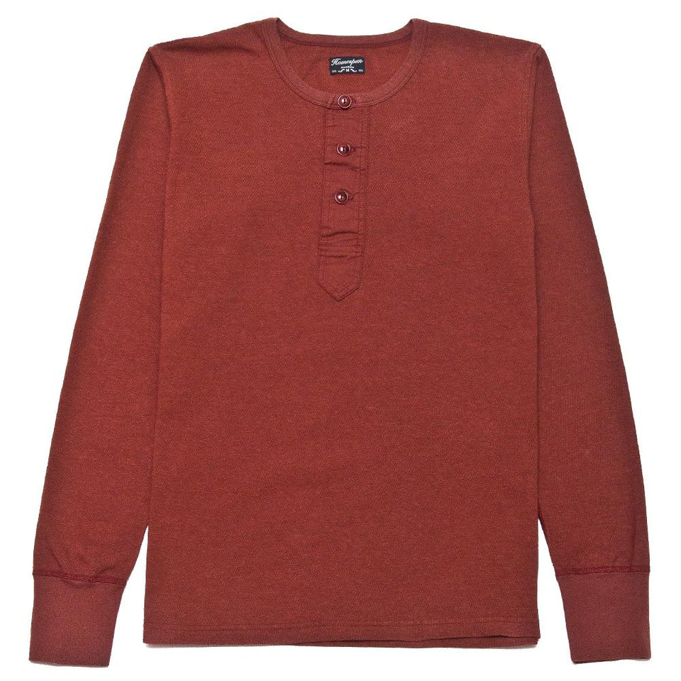 Homespun Long Sleeve Surplus Henley Zimbabwe Jersey Oxblood at shoplostfound, front