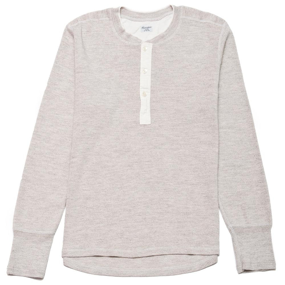 Homespun Long Sleeve Wool Cotton Coalminer Henley Oatmeal at shoplostfound, front