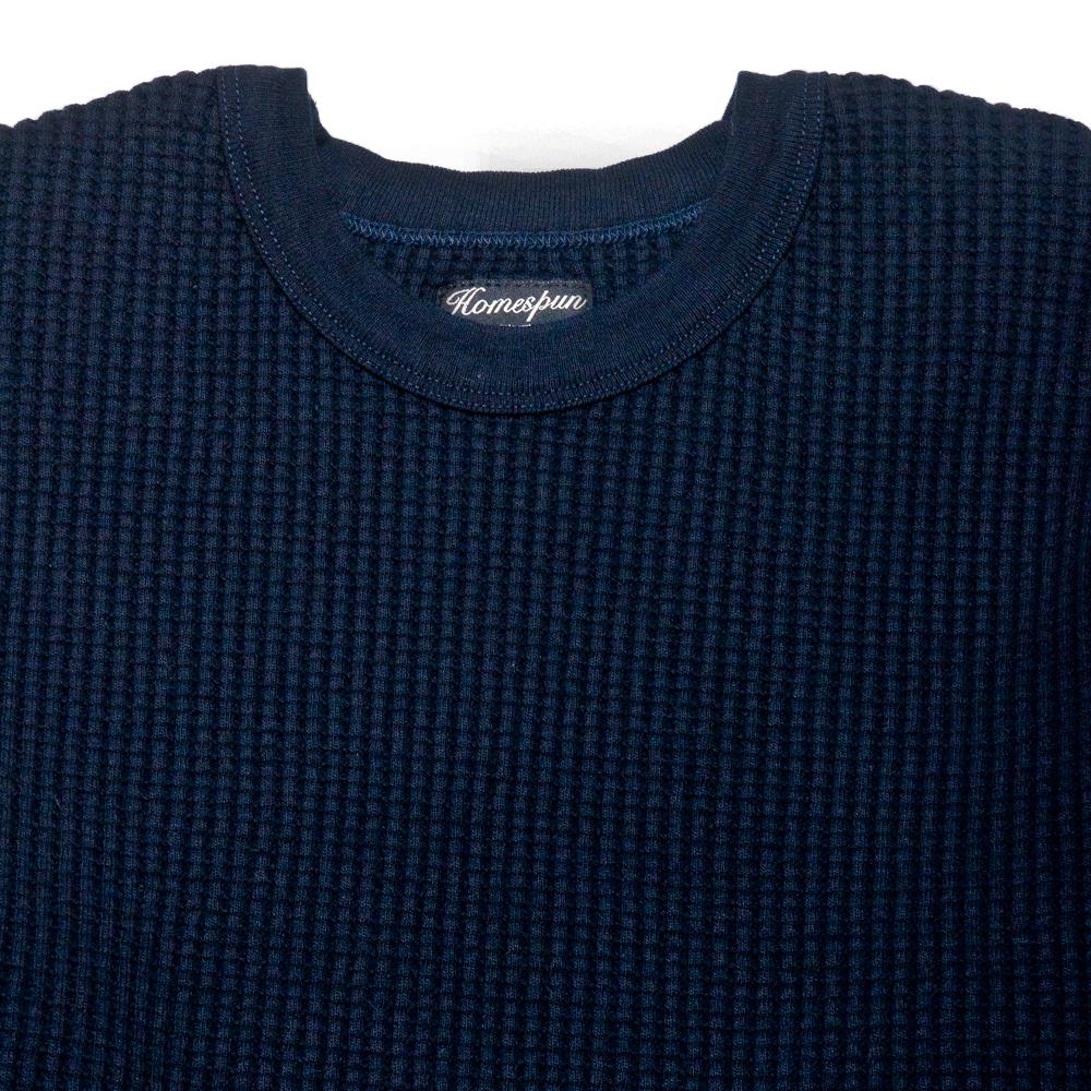Homespun Thermal Crew Bulky Waffle Midnight Navy at shoplostfound, neck