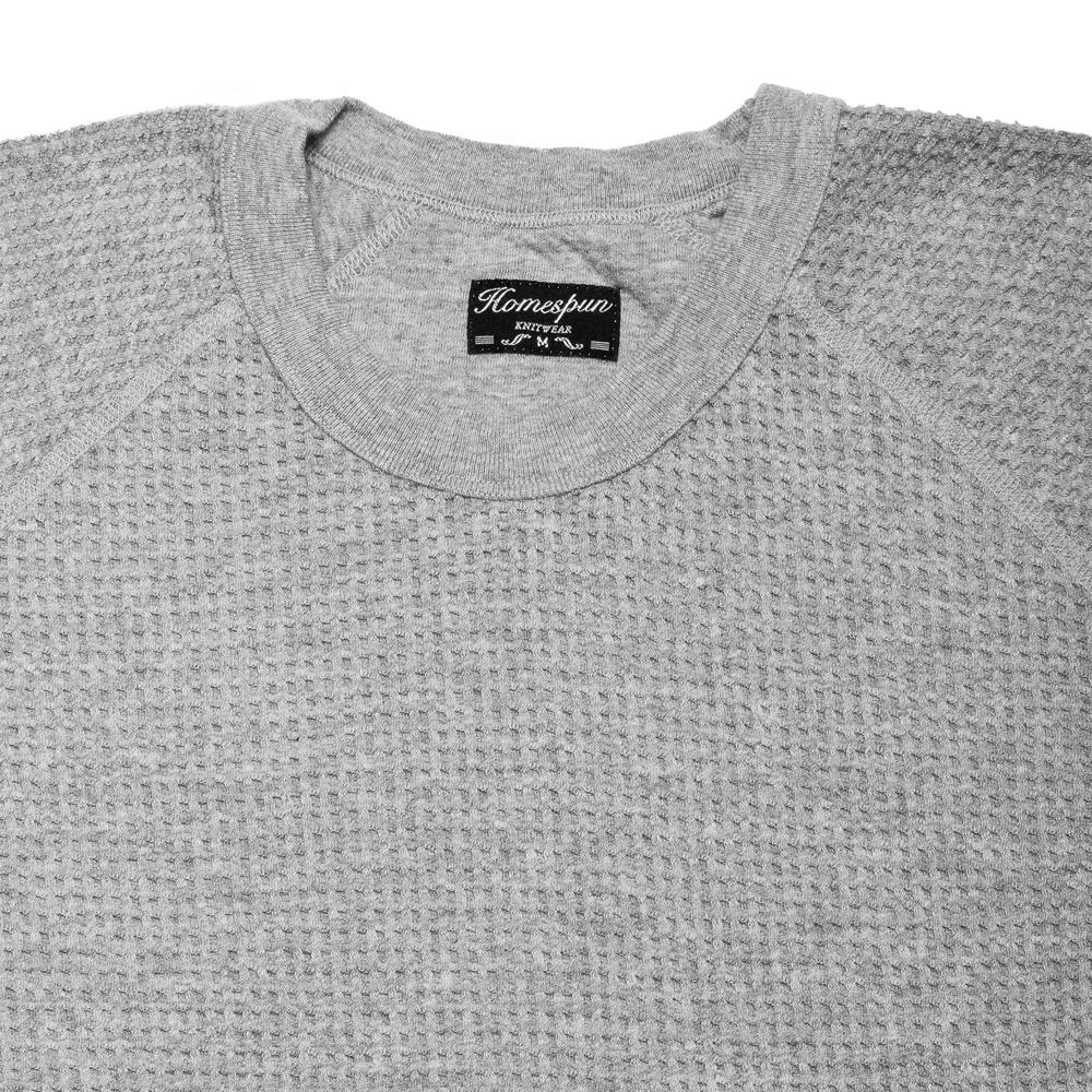 Homespun Thermal Crew Bulky Waffle Ribbed Fisherman Grey at shoplostfound, neck