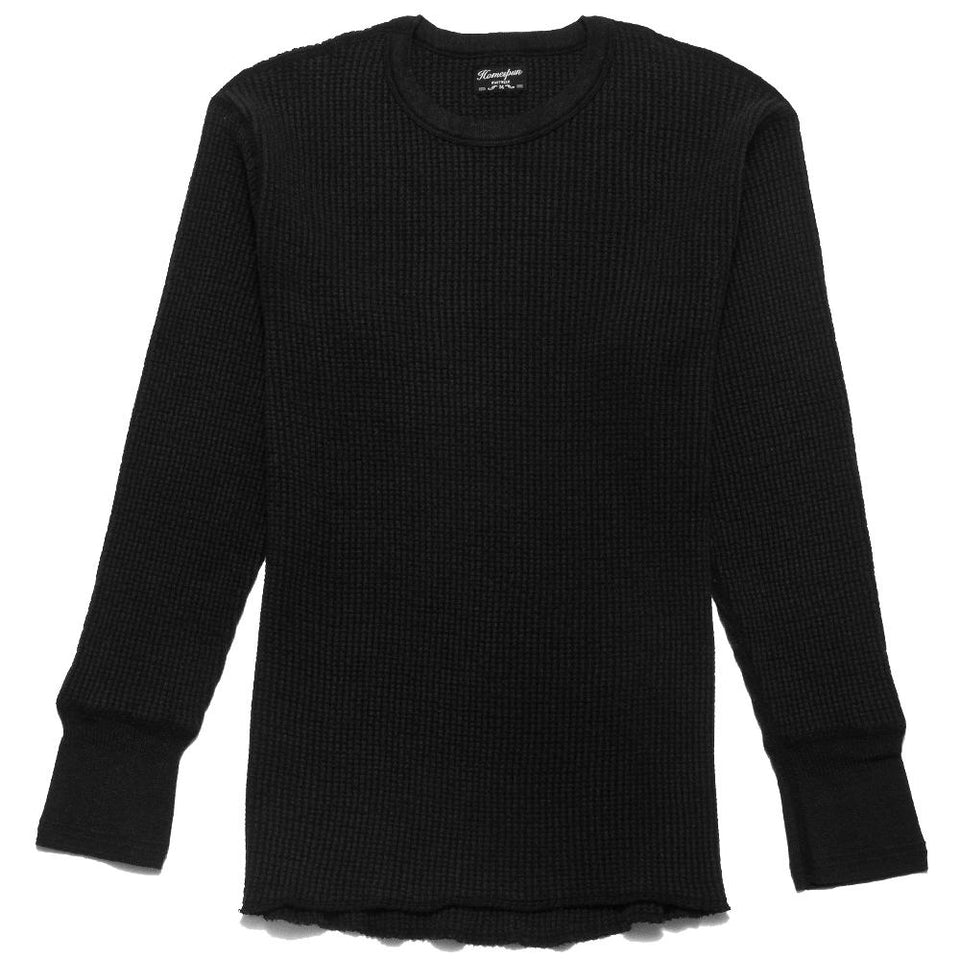 Homespun Thermal Long Sleeve Crew Bulky Waffle in Charcoal at shoplostfound, front