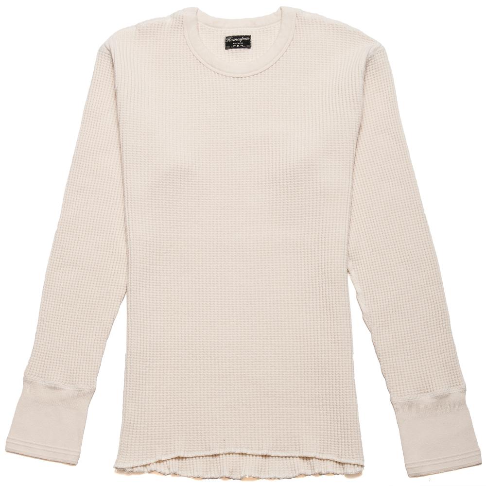 Homespun Thermal Long Sleeve Crew Bulky Waffle in Cream at shoplostfound, front