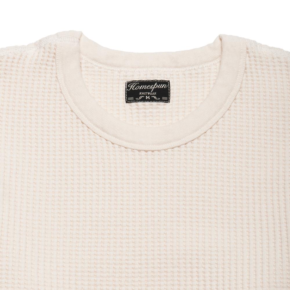 Homespun Thermal Long Sleeve Crew Bulky Waffle in Cream at shoplostfound, neck