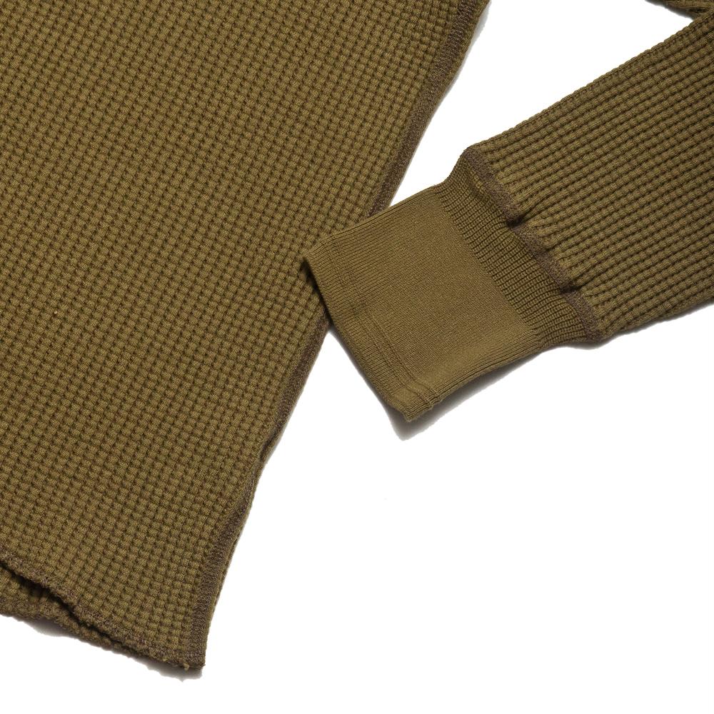 Homespun Thermal Long Sleeve Crew Bulky Waffle in Hunter Olive at shoplostfound, detail